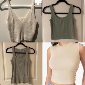 4 pack White, Grey, Cream, Green Tank Tops